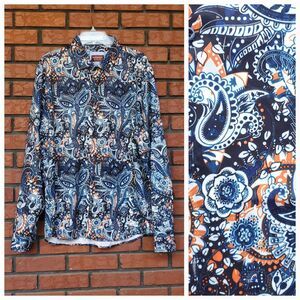 Consequence Long Sleeve Button Up Shirt Mens XL Blue Orange Paisley Floral